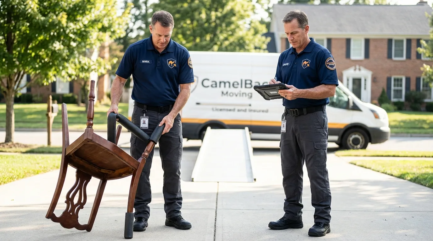 Movers inspecting furniture for damage prevention before loading in Red Bank, NJ