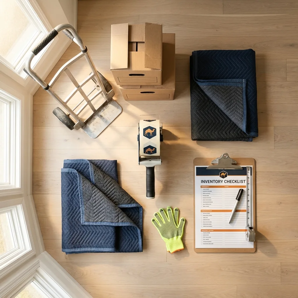 Professional moving supplies and packing materials layout for Red Bank residential relocations